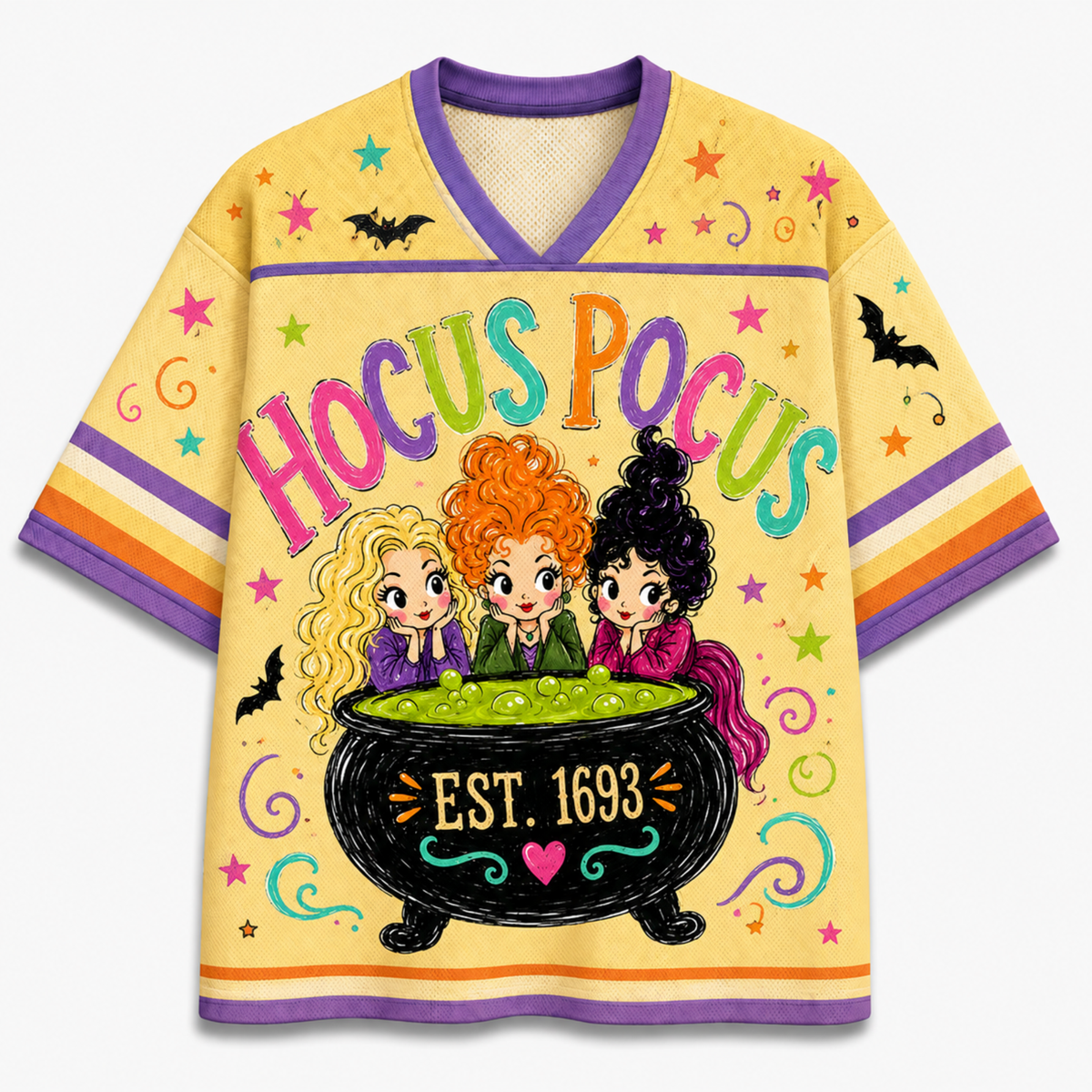 Chaotic Club Halloween Hocus Pocus Black Cat Broom Mesh Jersey
