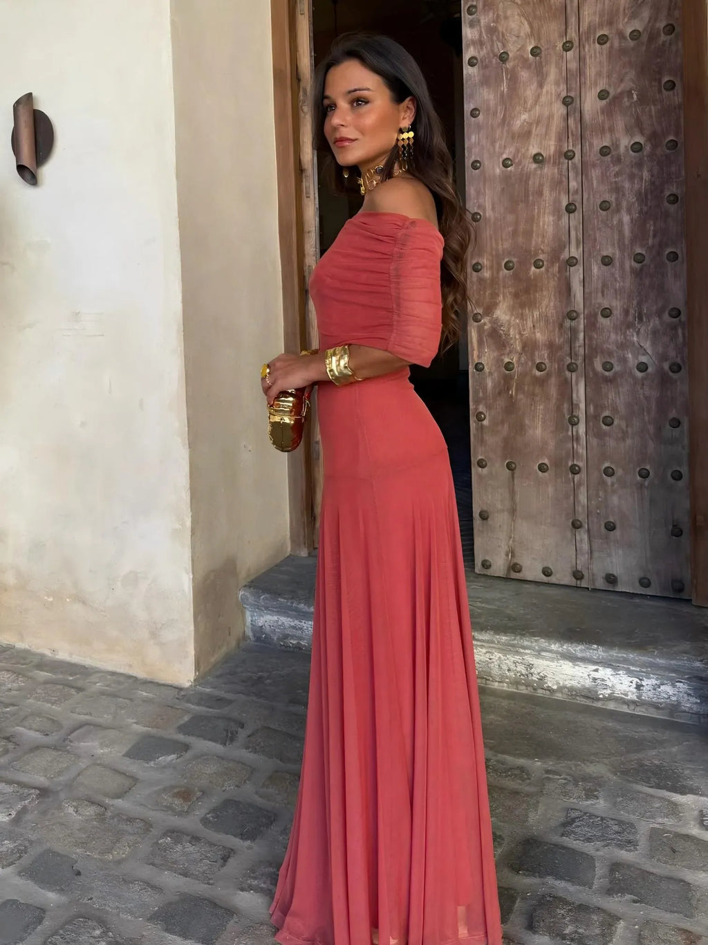 Toledo One Shoulder Mesh Maxi Dress