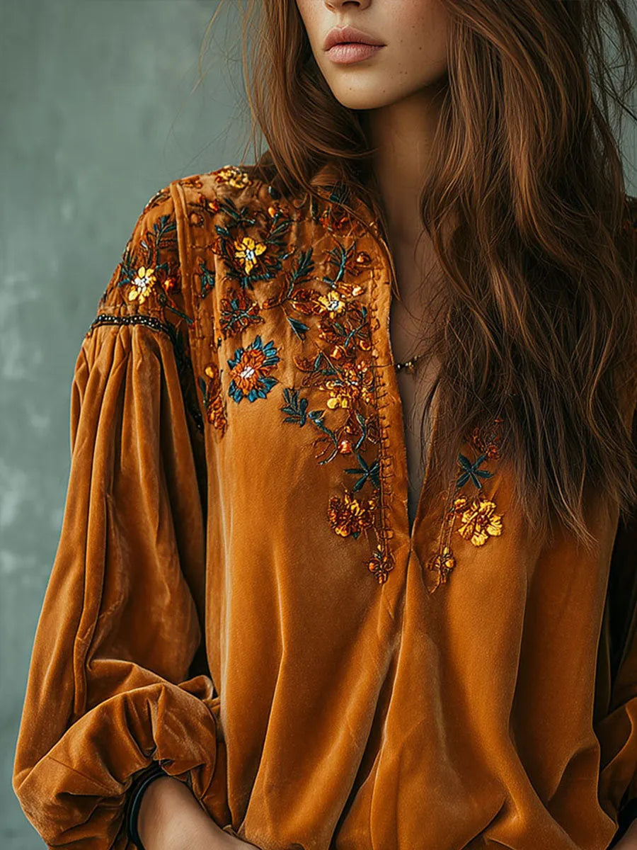 Boho Blouse in velvet, Designer Aesthetic