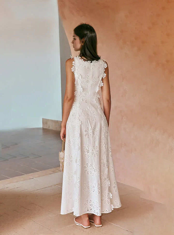 Delicate Lace Hook And Lace Up Sides Maxi Dress