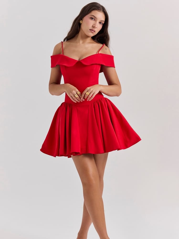 Scarlet Off-Shoulder Spaghetti Strap Mini Dress