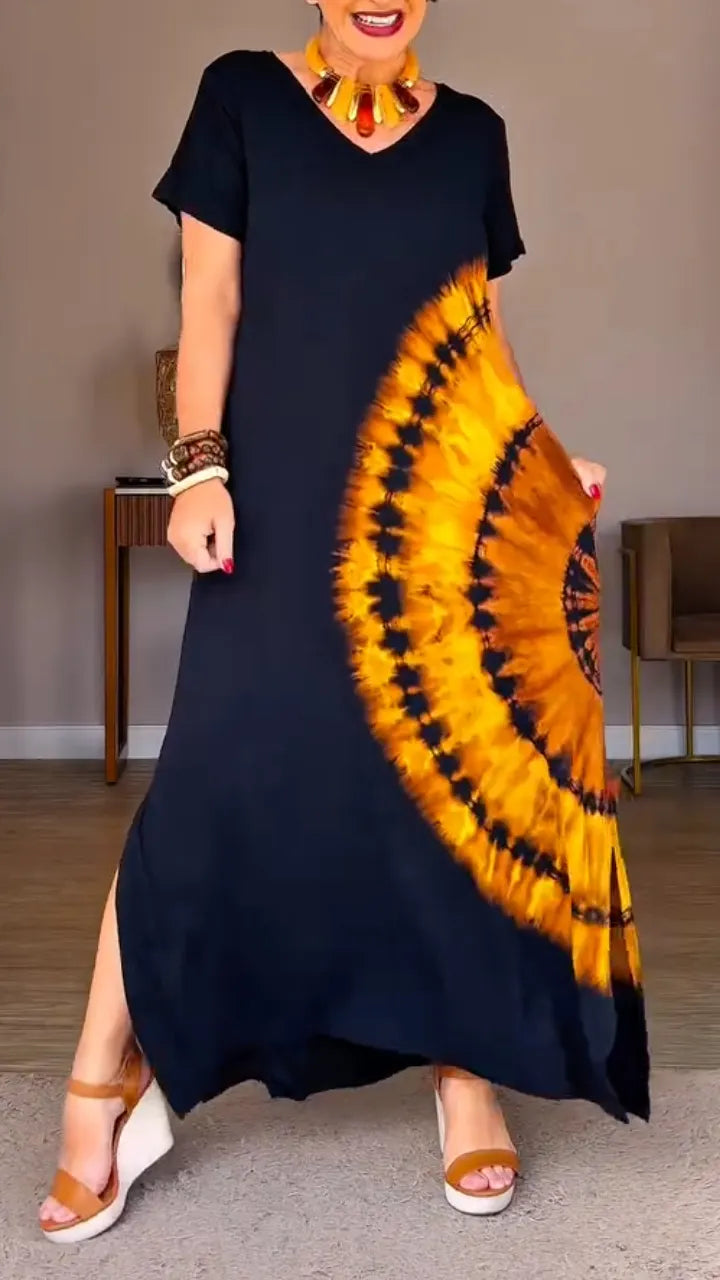 Tie‐Dye V‐Neck Maxi Dress