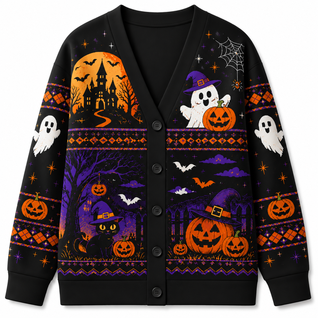 Chaotic Club Spooky Nights Vintage Halloween Cardigan