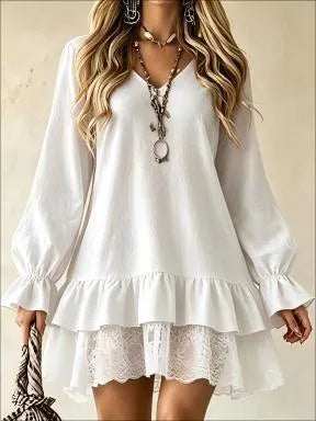 Long-Sleeve Dress with Lace Panels