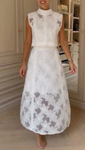 White Floral Lace Two‐Piece Midi Set