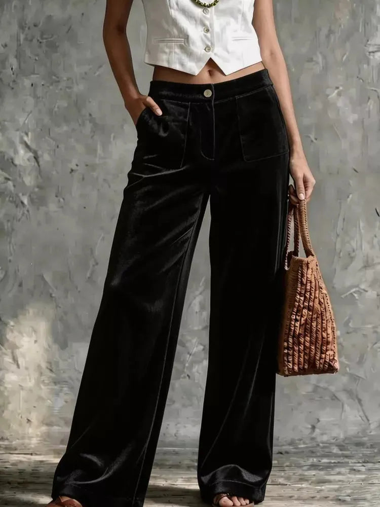 Women's Velvet Wide-Leg Pants