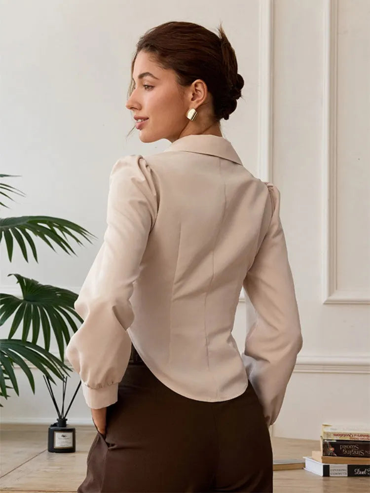 Tailored V-Neck Office Blouse
