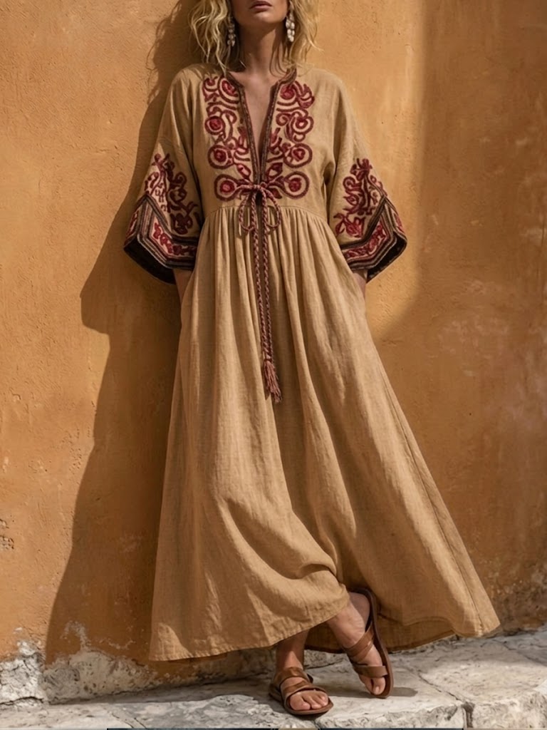 Bohemian Dress in linen, Premium Look