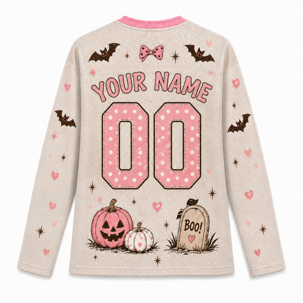 Chaotic Club Pink Bow Ghost Halloween Long Sleeve Jersey