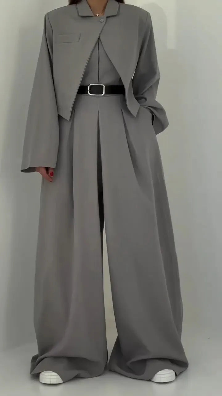 Women Strapless Jumpsuit+ Jacket Style Commuting Set