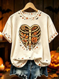 Women's Halloween Pumpkin Skeleton Cute Pattern Short-sleeve Top