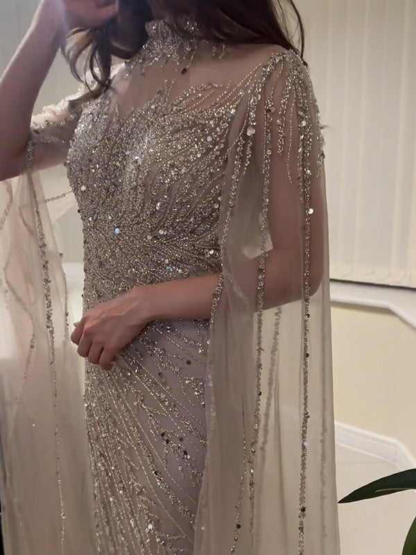 Paneled Shiny Long Sleeves V-neck Maxi Dresses