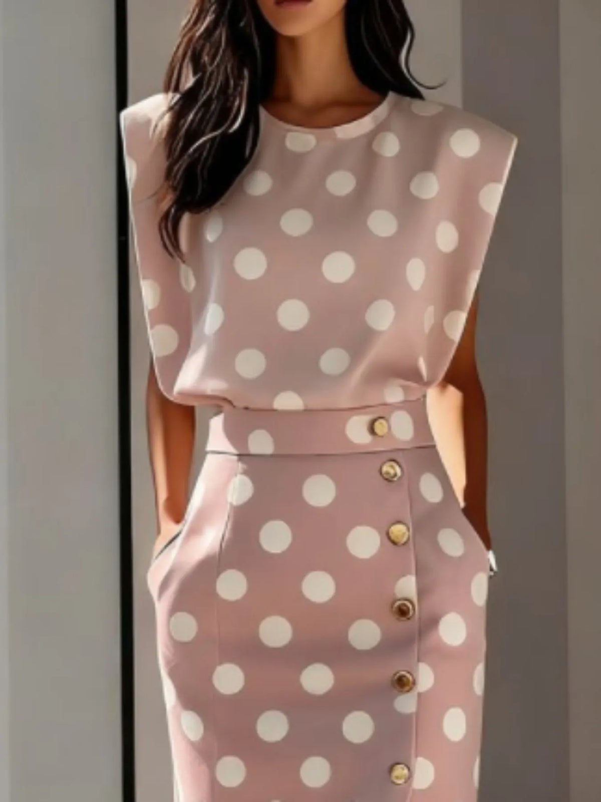 Button Front Split Midi Dress | Round Neck Office & Semi-Formal Dress for Spring, Summer & Fall