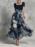 Boho Elegance Navy Top And Floral Chiffon Maxi Skirt Set