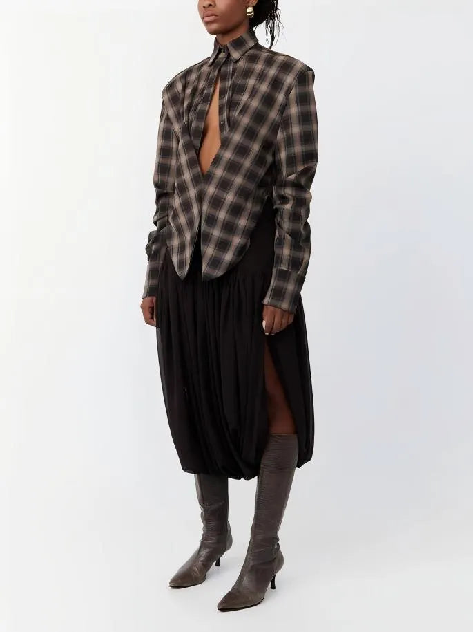 Kafra Brown Plaid Blouse