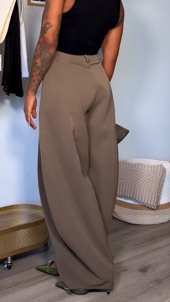 Women Solid Color Casual Wide Leg Pants