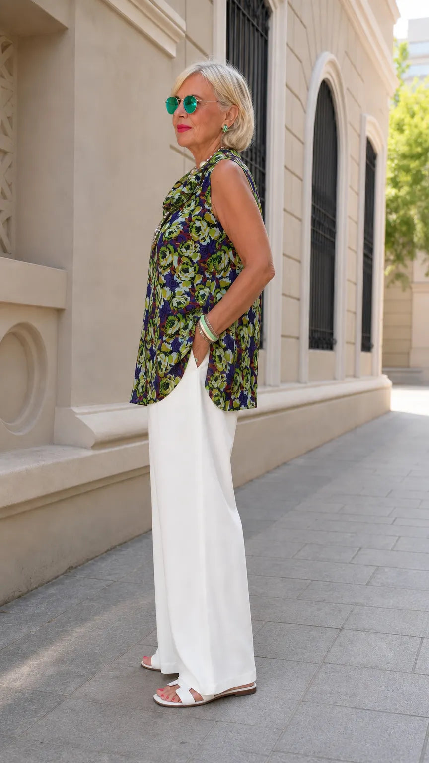Women's Sleeveless Mock Neck Floral Tunic Blouse