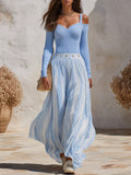 Resort-style Off-shoulder Knit Top And Chiffon Skirt Set