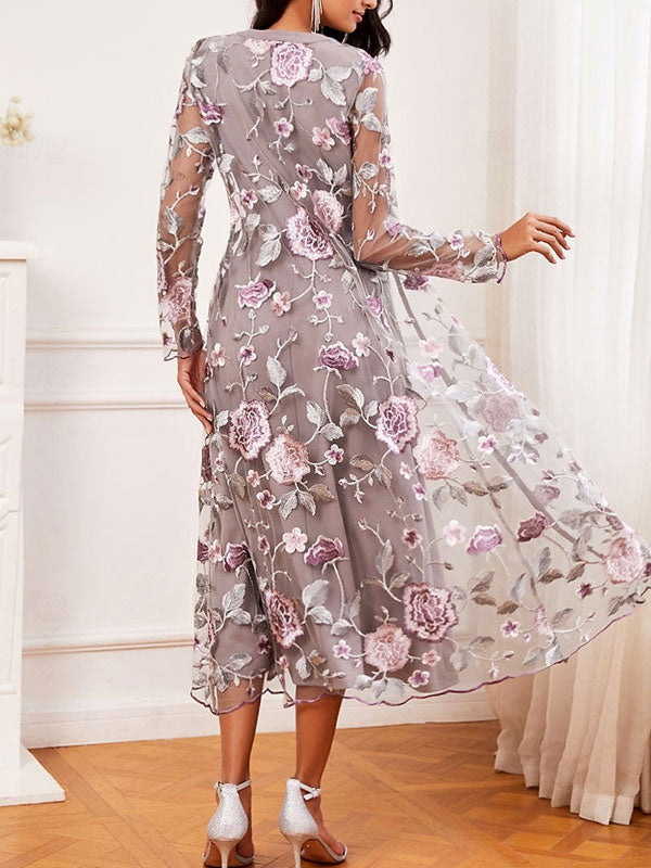 Lace Embroidery Ruffled Flowers Women's Gown