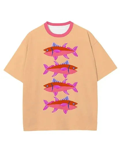 Pink Fish Print Short Sleeve T-Shirt