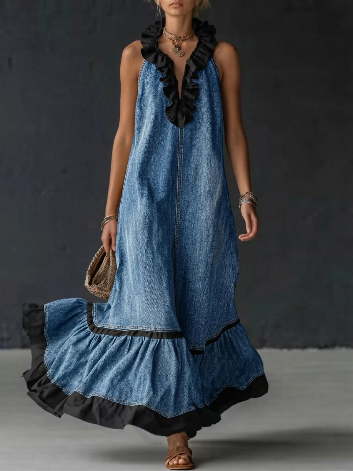 Elegant Dress in denim, Premium Look
