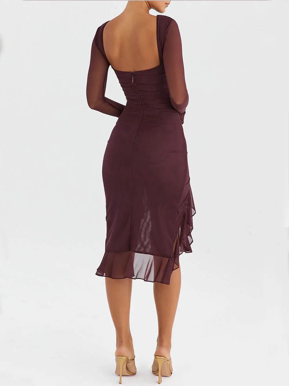 Wine Ruffle Midi Dress