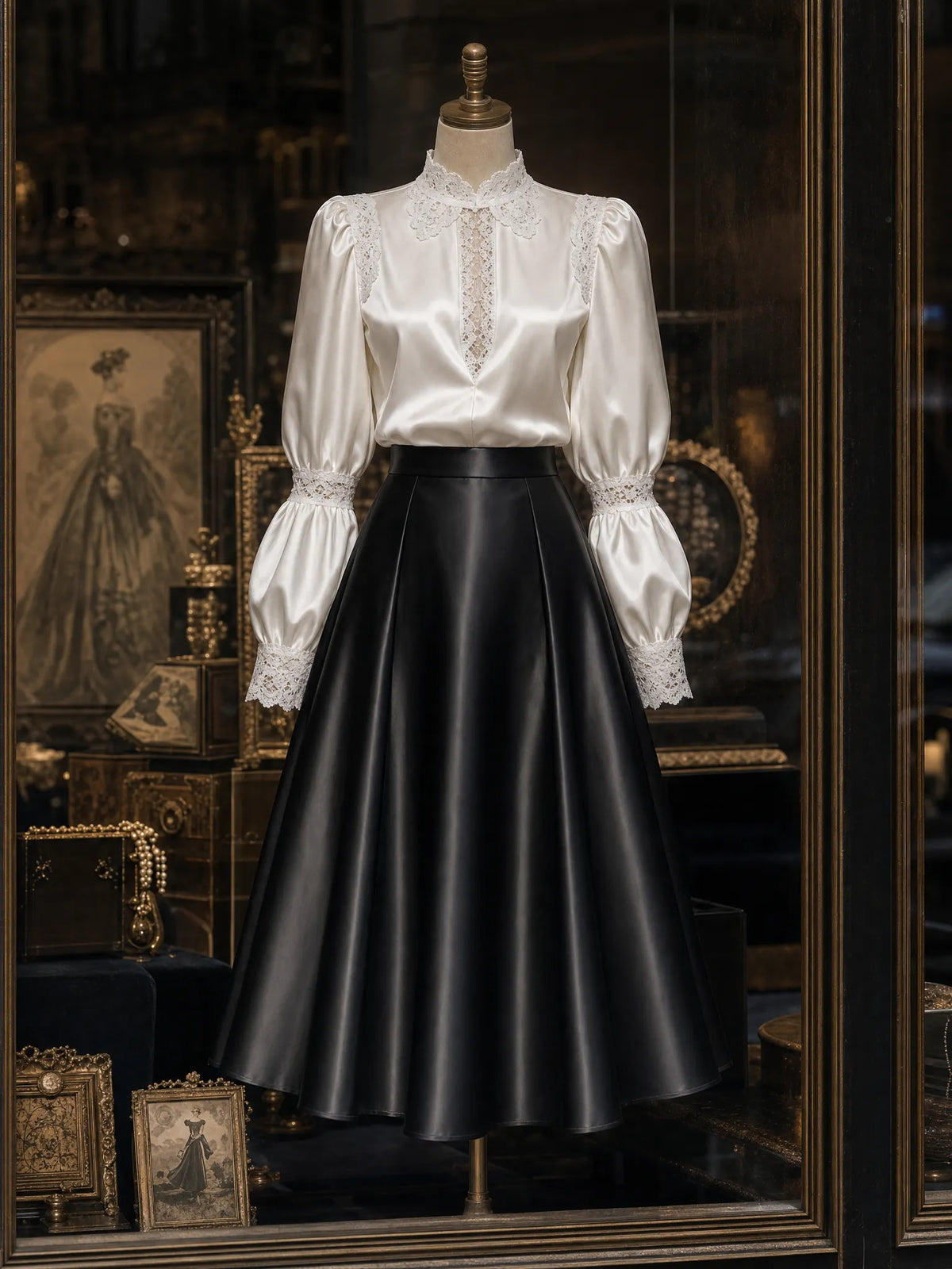Vintage High-waisted Satin Midi Skirt