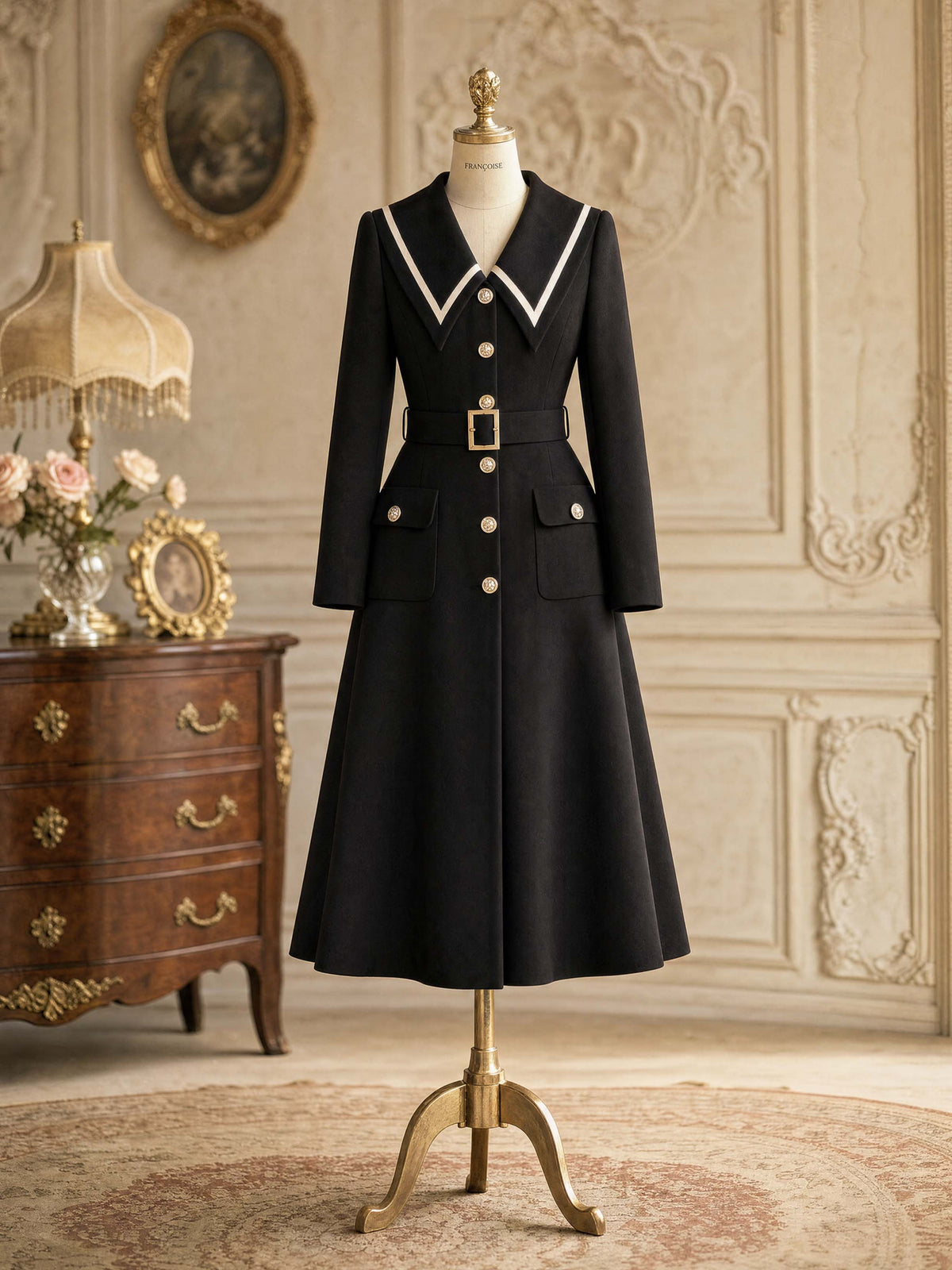 Vintage Collared Belted Midi Coat
