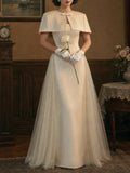 Vintage Two-Piece Set, Cape & Mesh Panel Strapless Dress