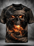 Men's T-shirt With Mummy Skull And Fire Pattern