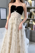champagne-tulle-gown-black-velvet-bodice-pearl-sequin-maxi-dress