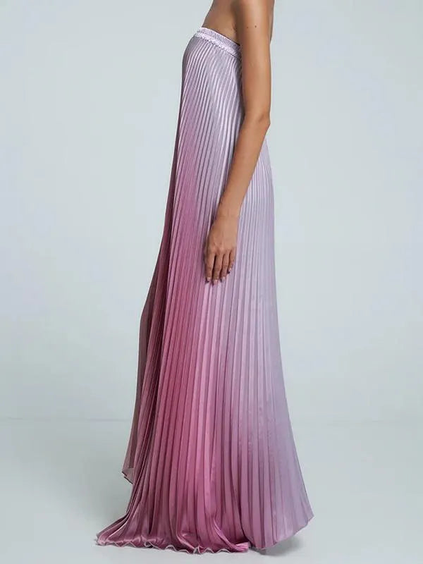 Gradient Strapless Pleated Sleeveless Dress