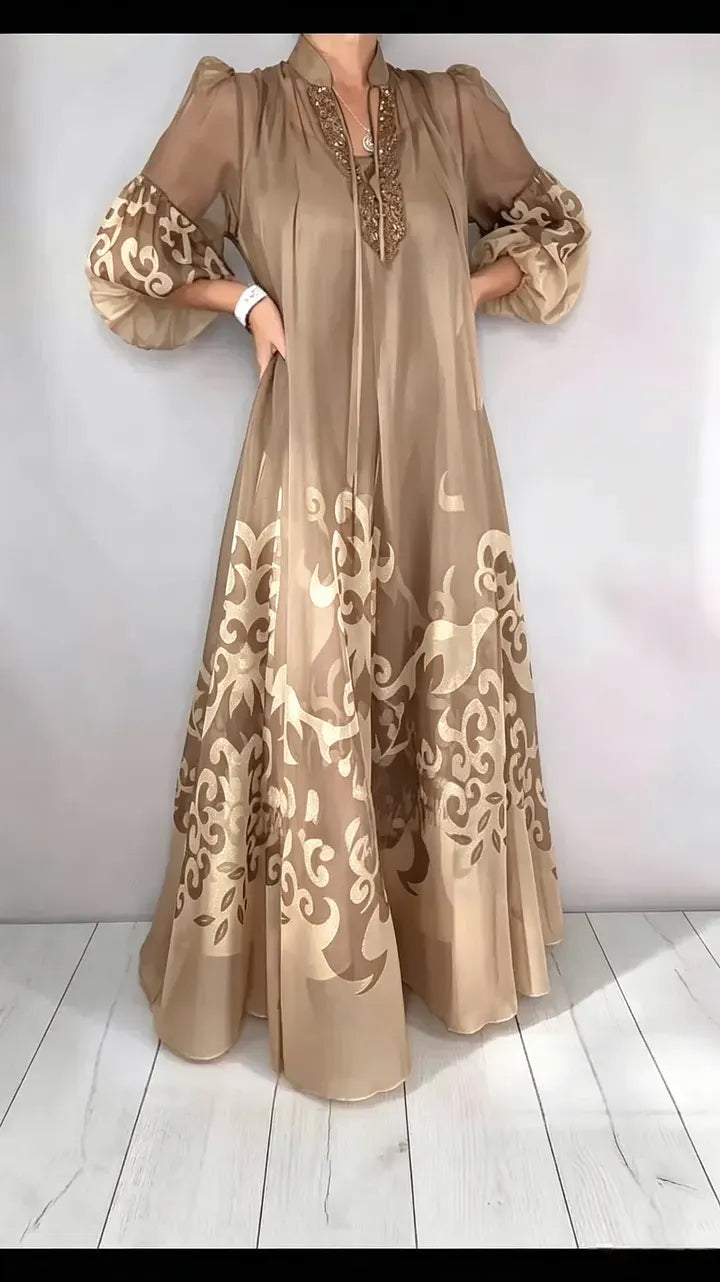 Women's V-neck Chiffon Printed Dress Set