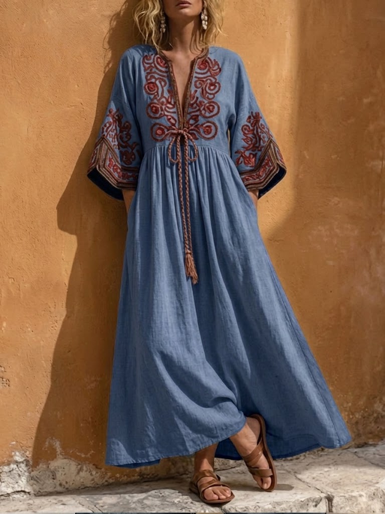 Bohemian Dress in linen, Premium Look