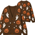 Chaotic Club Personalized Brown All-Over Ghost Pumpkin Cardigan