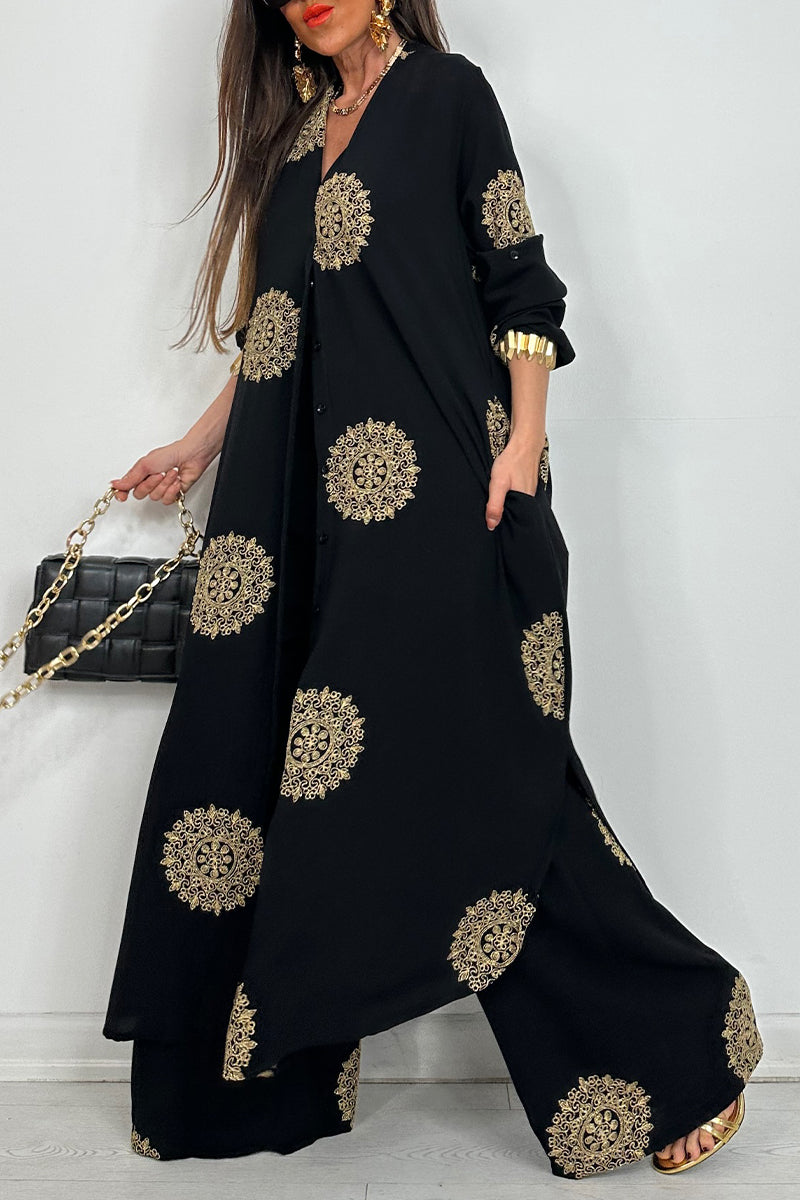 Women's V-neck Printed Top + Pants Casual Suit