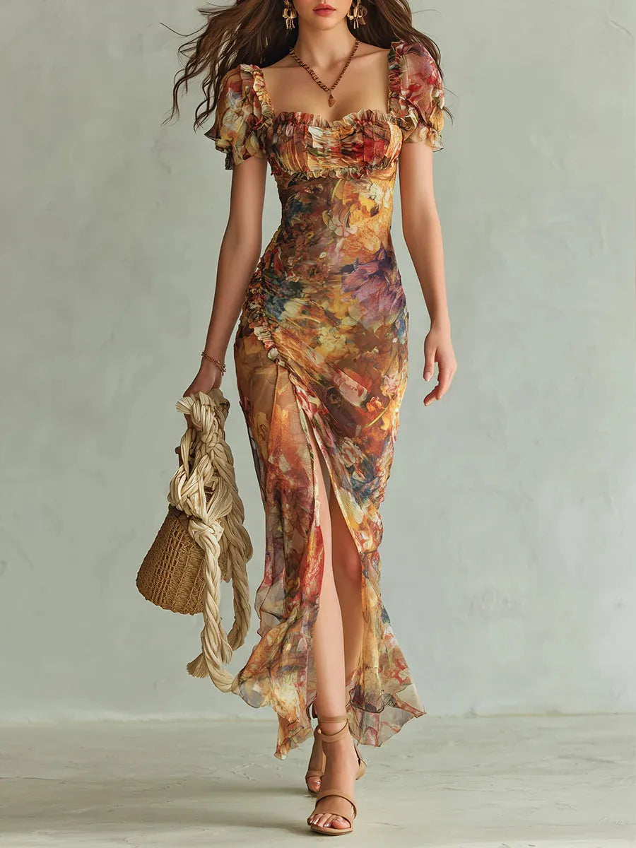 Bohemian Maxi Dress in chiffon, Affordable Luxury