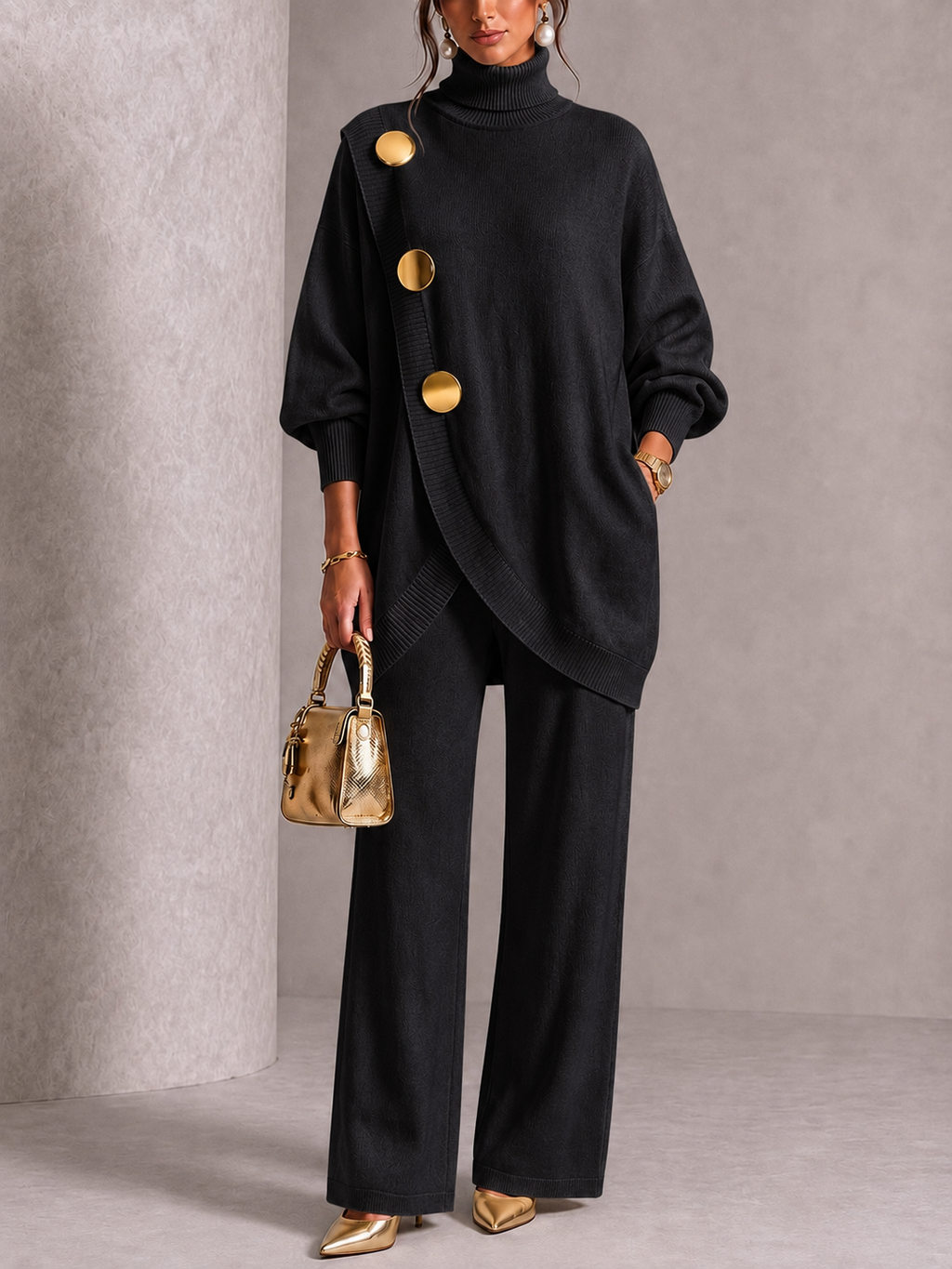 Turtleneck Knit Two‐Piece Suit