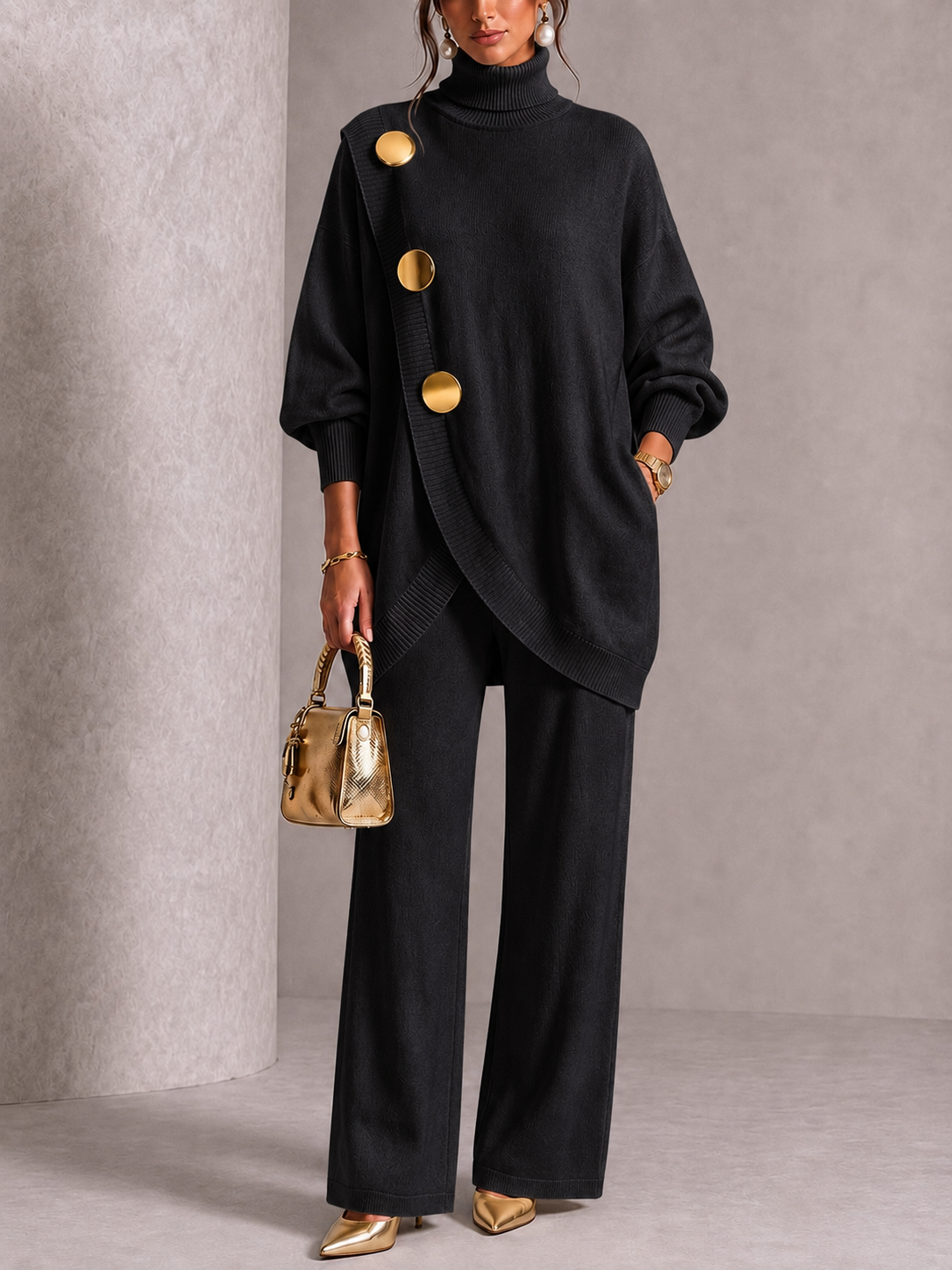 Turtleneck Knit Two‐Piece Suit