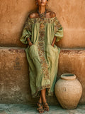 Retro Maxi Dress in linen, Affordable Luxury