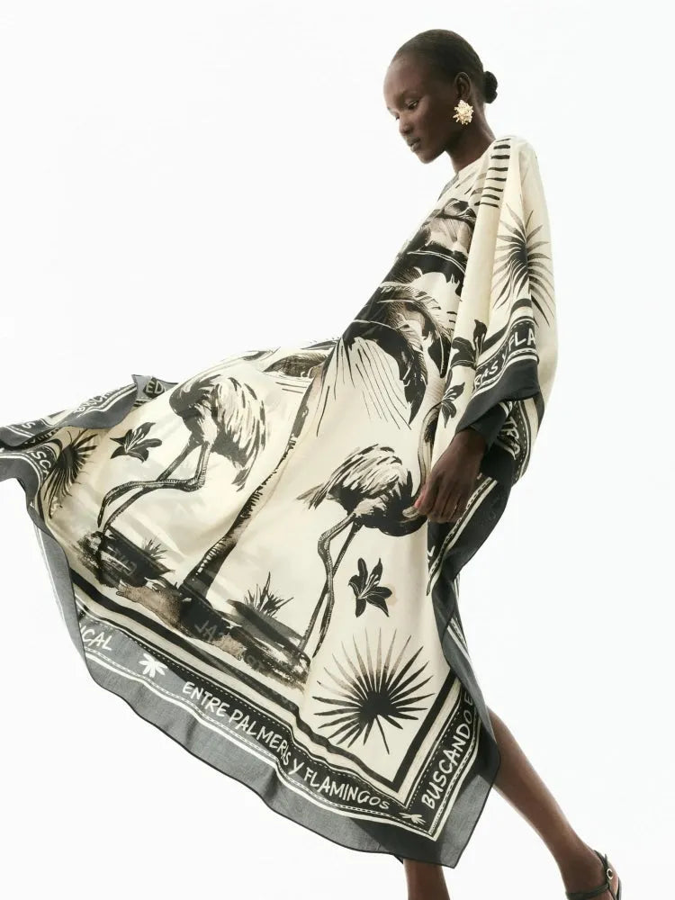 Oversized Flamingo Kaftan Maxi Dress