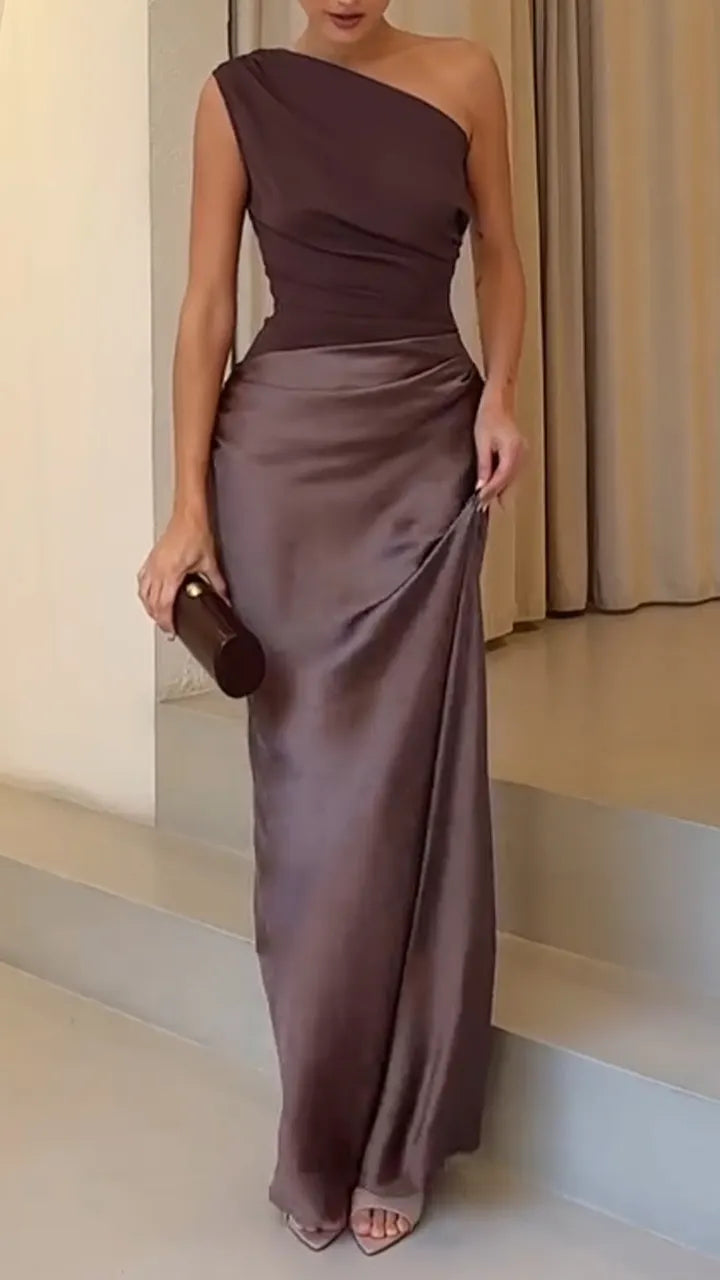 Women's One-shoulder Stitching Elegant Dress