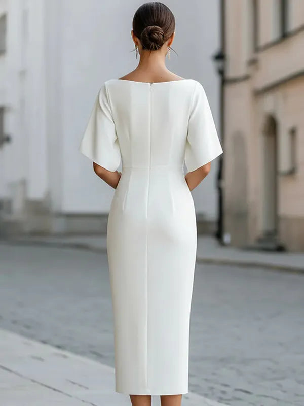 Boat Neck Midi-length Fitted Dress
