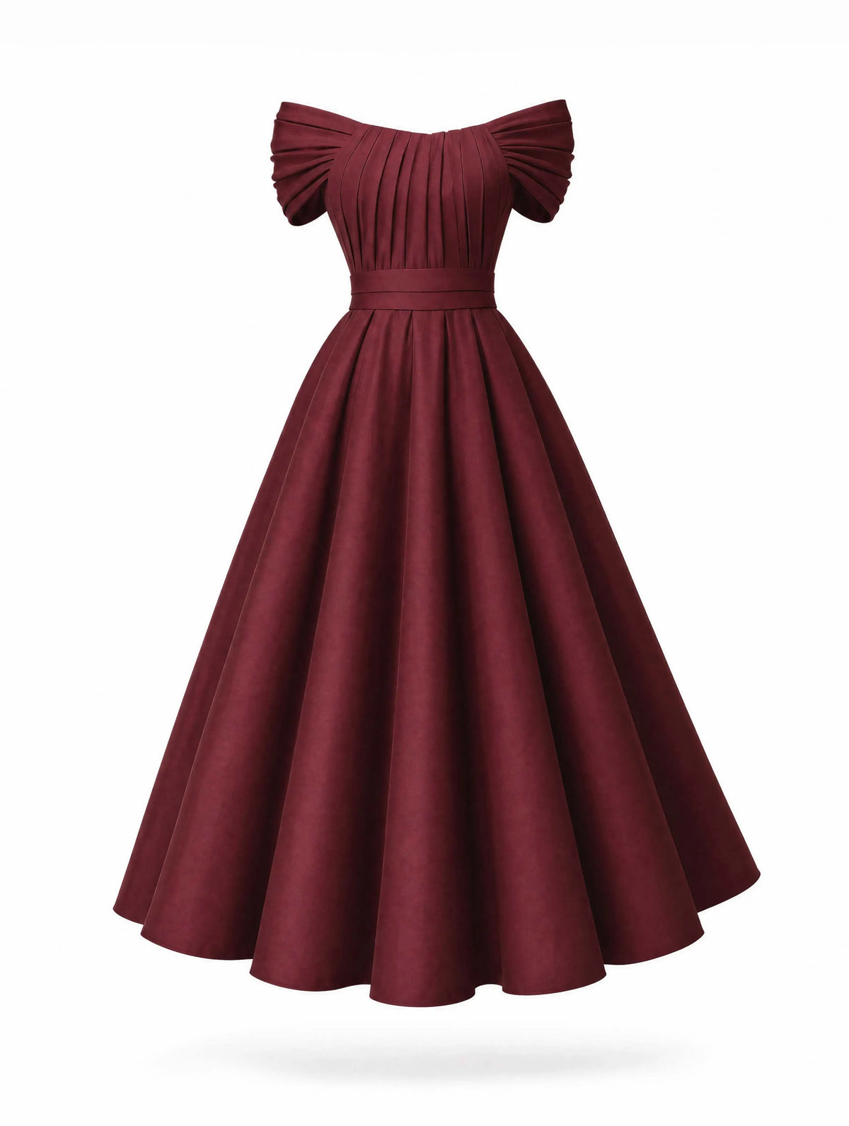 Vintage Matte Satin Swing Formal Evening Midi Dress