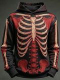 Men's Retro Halloween Human Skeleton Print Hoodie