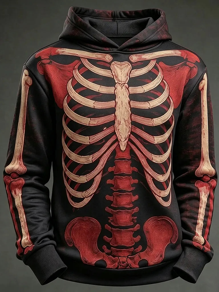 Men's Retro Halloween Human Skeleton Print Hoodie