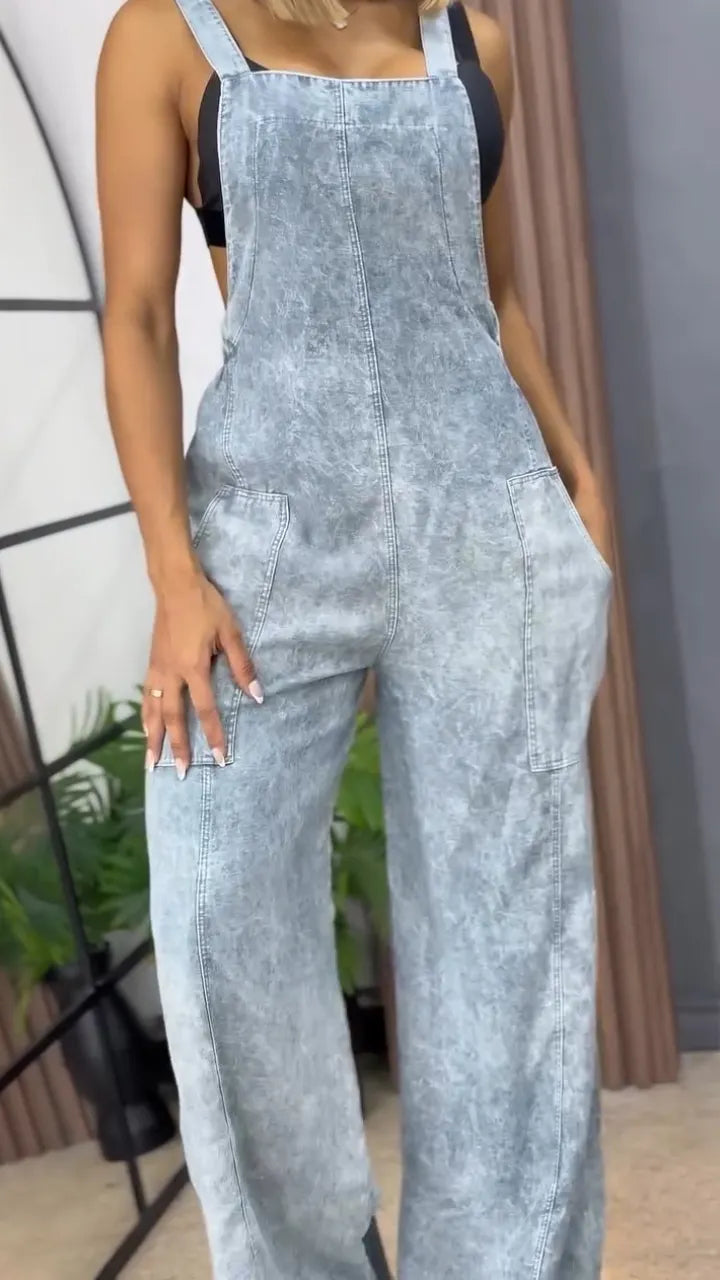 Women's Double Pocket Wide Leg Casual Overalls