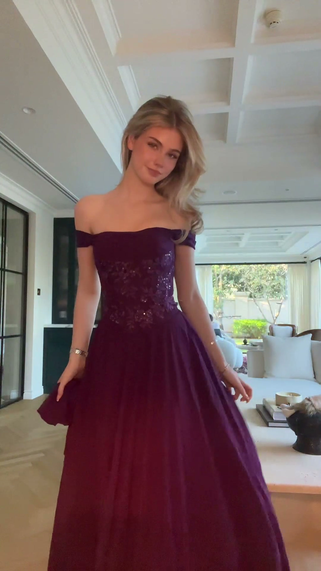 plum-off-shoulder-lace-bodice-gown-ribbon-scarf-a-line-maxi-dress