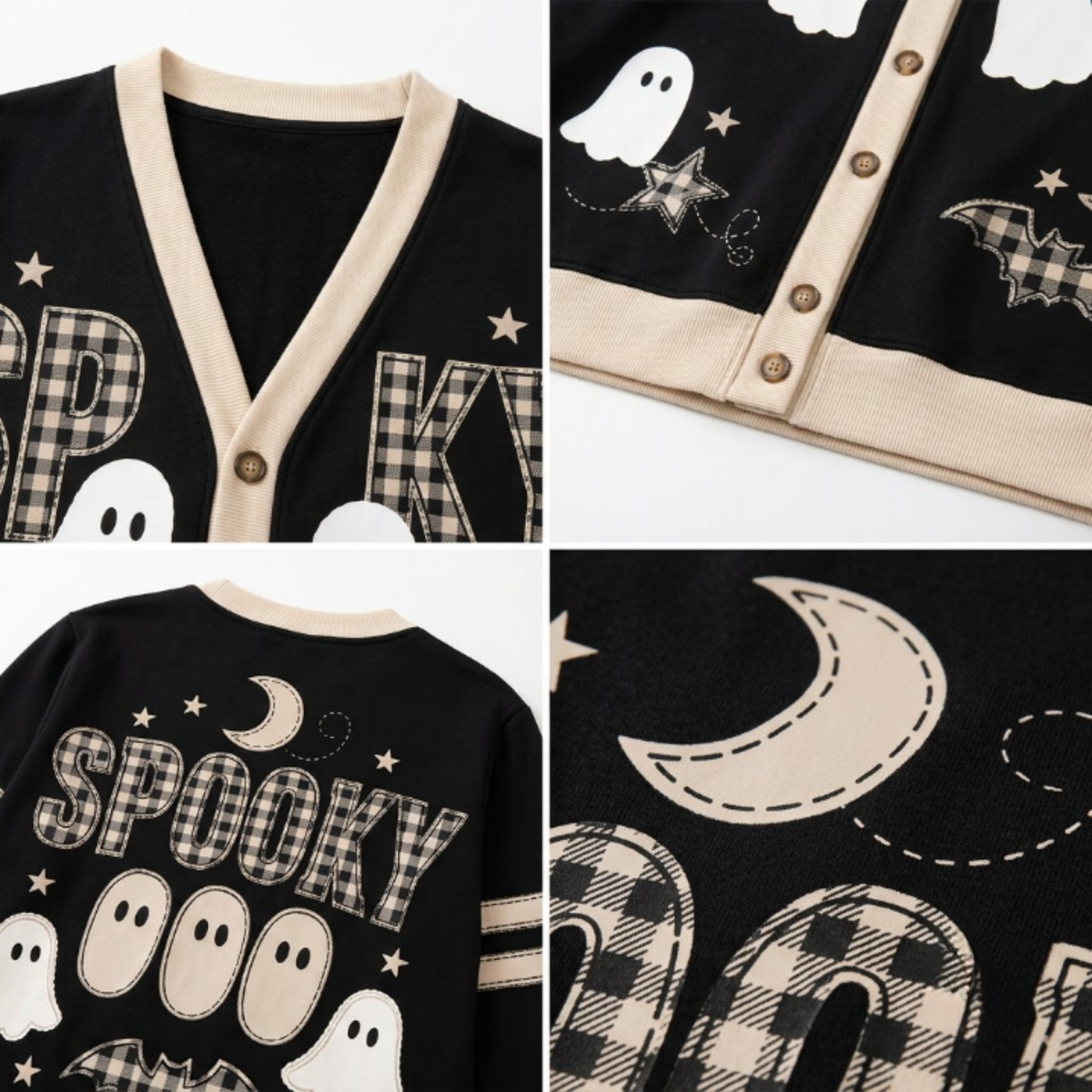 Chaotic Club Vintage Black Beige Plaid Spooky Season Cardigan