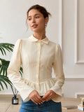French Ruffle Collar Lapel Blouse
